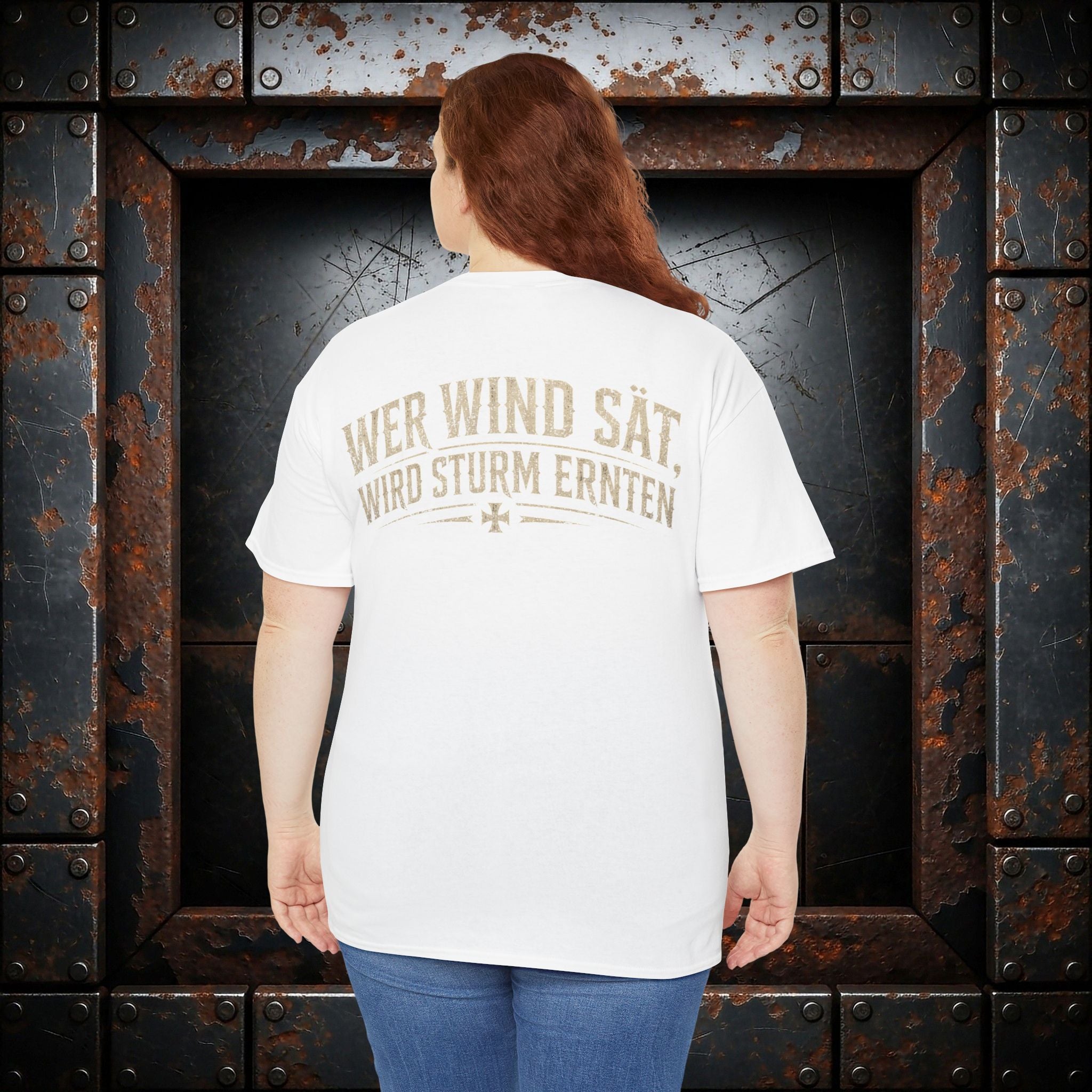 NATIONALSTOLZ T-Shirt — "Wer Wind Sät, Wird Sturm Ernten" Patriot